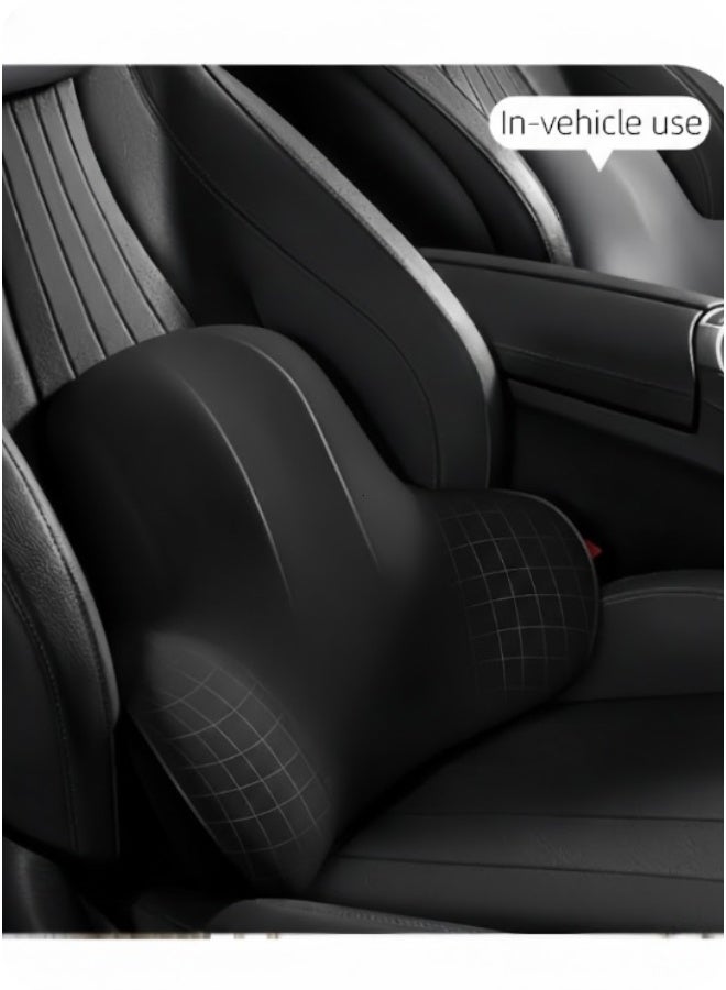 وسادة دعم قطني مريحة لكرسي المكتب ومقعد السيارة - وسادة ظهر من الإسفنج المرن لتخفيف آلام الظهر وتحسين وضعية الجلوس، مع غطاء شبكي مسامي وحزامين قابلين للتعديل لتثبيتها على الكرسي، مناسبة لكرسي المكتب وكرسي الألعاب والكرسي القابل للإمالة، باللون الأسود - Image 2